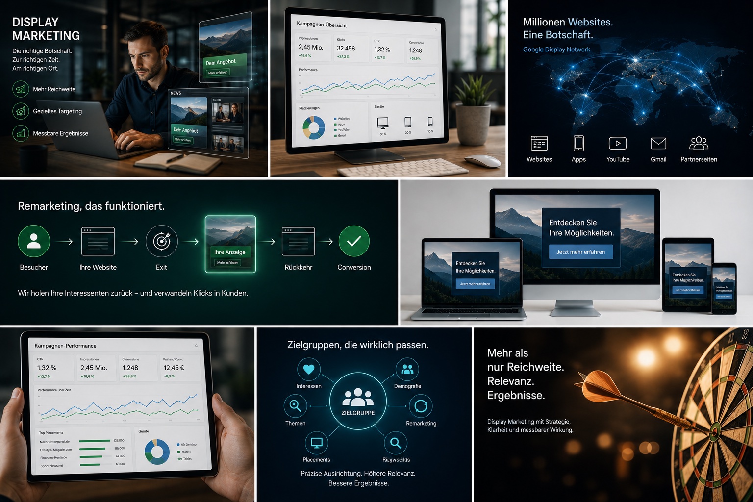 Display Marketing System mit Google Display Network, Banneranzeigen, Remarketing, Targeting, Kampagnenübersicht und messbaren Ergebnissen