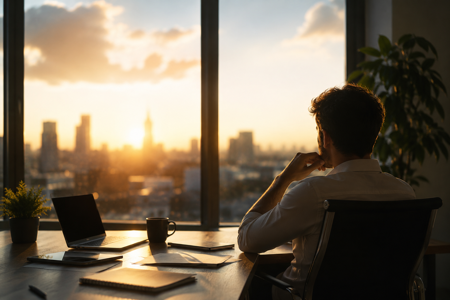 Strategischer Blick aus dem Büro auf Wachstum, Fokus und Unternehmensentwicklung