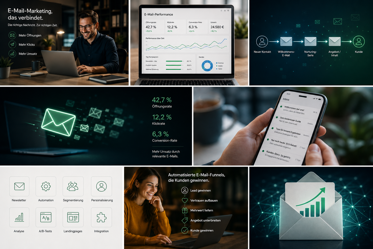 E-Mail-Marketing System mit Newsletter, Automation, Performance Dashboard, Funnel, Segmentierung und Umsatzwachstum