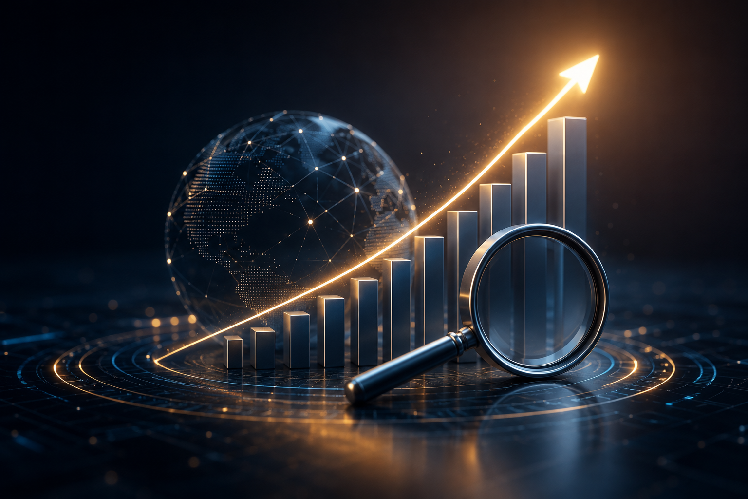 SEO Wachstum mit Suchanalyse, steigender Kurve und digitalem Dashboard